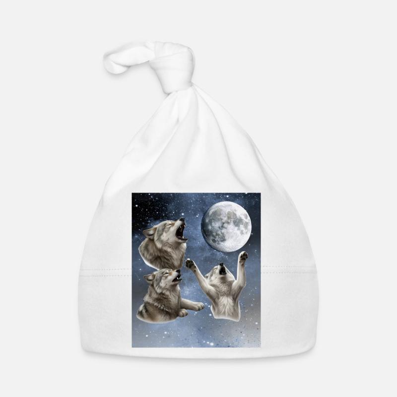 Three wolves howl at the full moon Wolf Organic Baby Cap