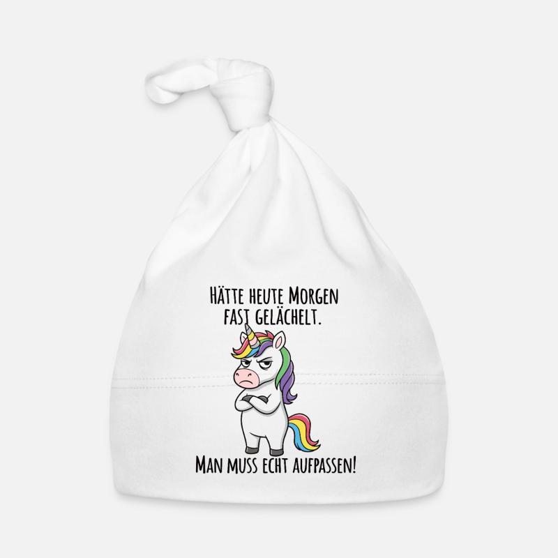 Fast gelächelt – Grummeliges Einhorn Morgenmuffel Baby Bio-Mütze