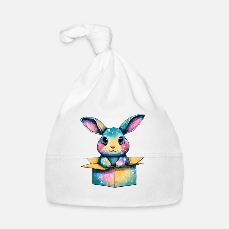 Kunterbunter Hase im Karton Baby Bio-Mütze