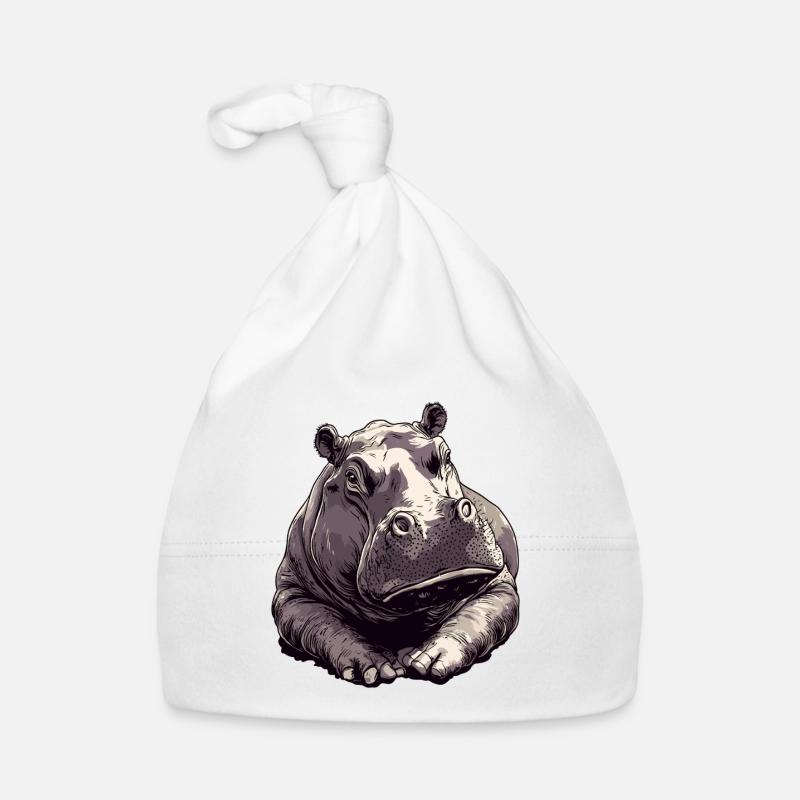 Hippo Charm Drawing Organic Baby Cap