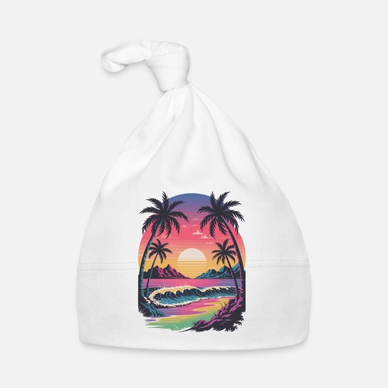 Plage Retro Tropicale Sunset Surfer Bonnet bio Bébé