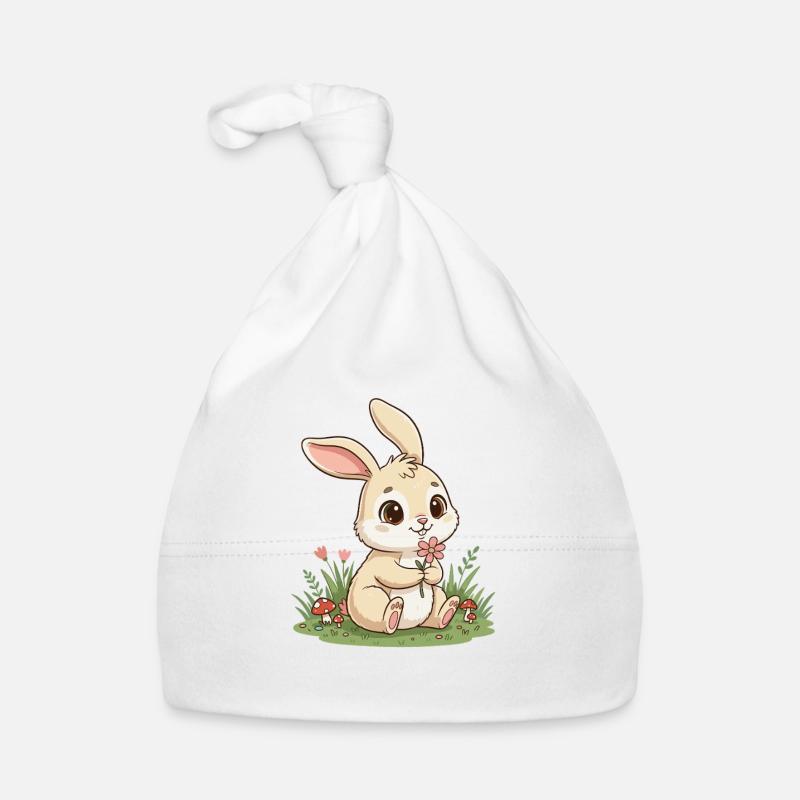 Lapin câlin avec une fleur Bonnet bio Bébé