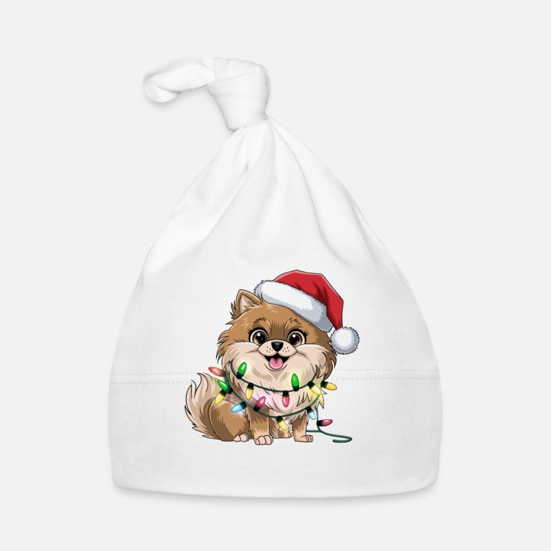 Weihnachtshund mit Lichterkette Baby Bio-Mütze