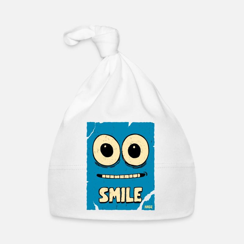 Visage de dessin animé bleu riant Bonnet bio Bébé