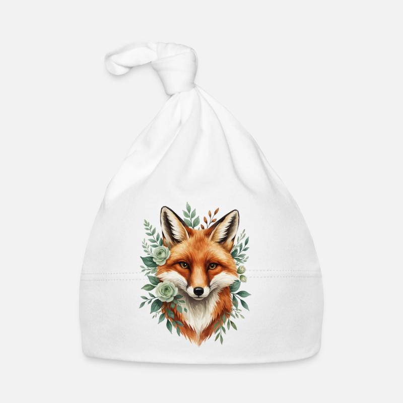 Renard dans une couronne de fleurs Bonnet bio Bébé