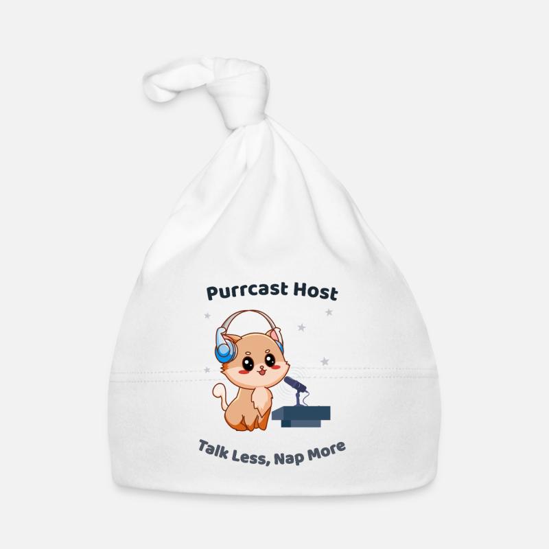 Animateur Purrcast – Parle Moins, Fais plus de sieste Chat - Bonnet bio Bébé - blanc