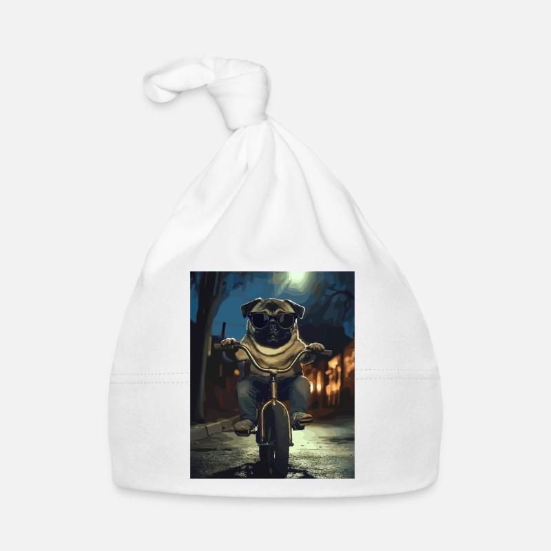 Pug on bike at night Organic Baby Cap