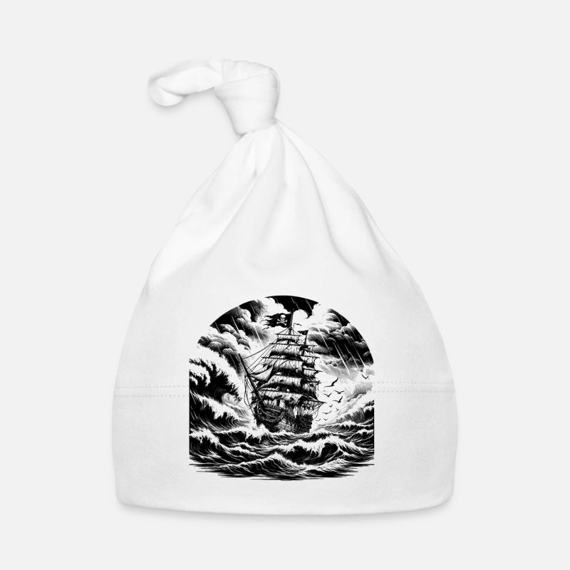 Gravure du navire pirate de la mer de la tempête Bonnet bio Bébé