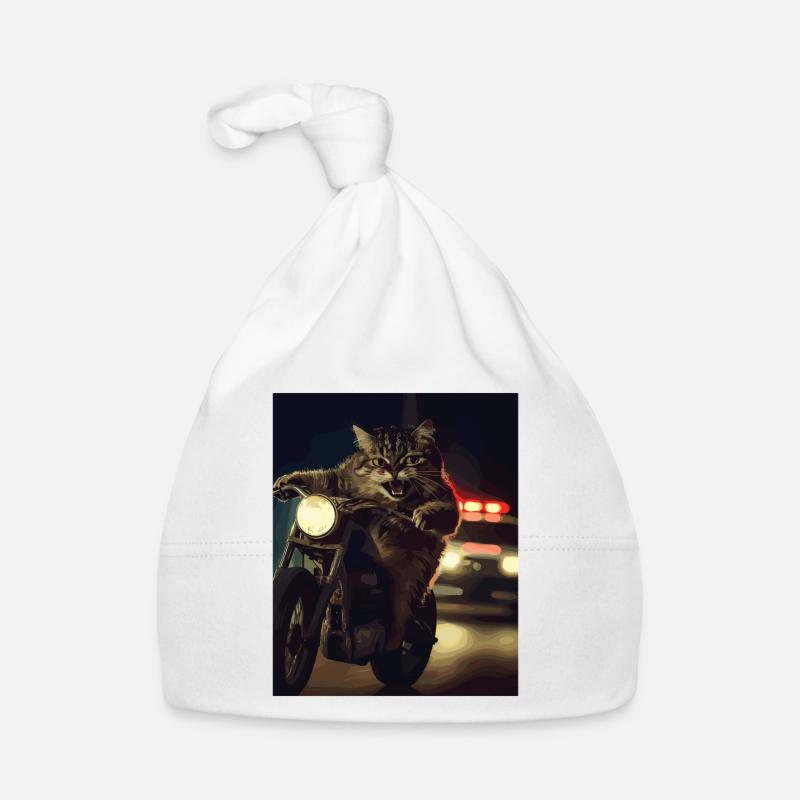 Cat on motorcycle at night Organic Baby Cap