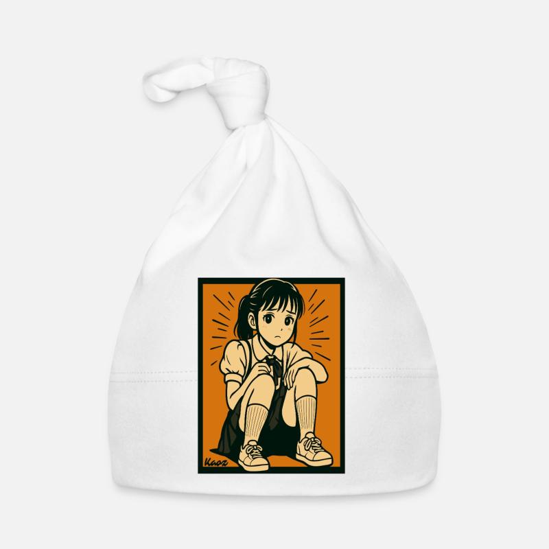 Manga Mädchen sitzend mit angezogenen Knien Baby Bio-Mütze