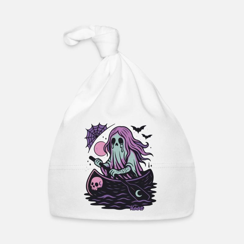Ghost in the boat with moon and bat Organic Baby Cap
