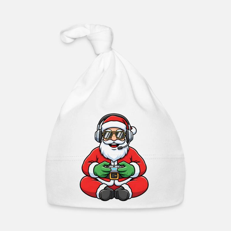 Gamer Weihnachtsmann Spielt Videospiel-Controller Baby Bio-Mütze
