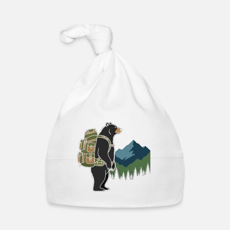 Ours avec un sac à dos devant le paysage montagneux Bonnet bio Bébé