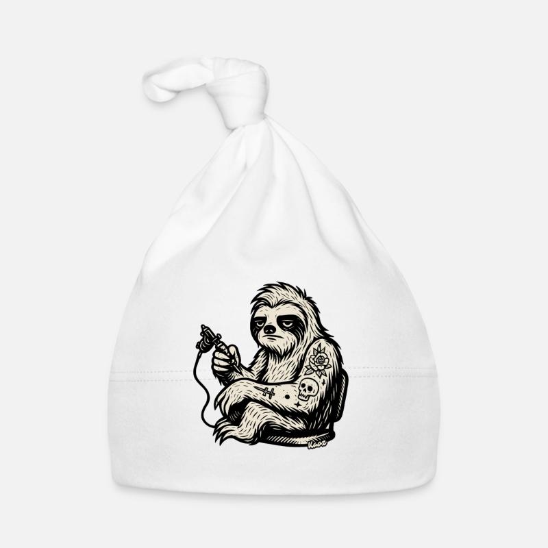 Tattooed Sloth with Skull Rose Organic Baby Cap