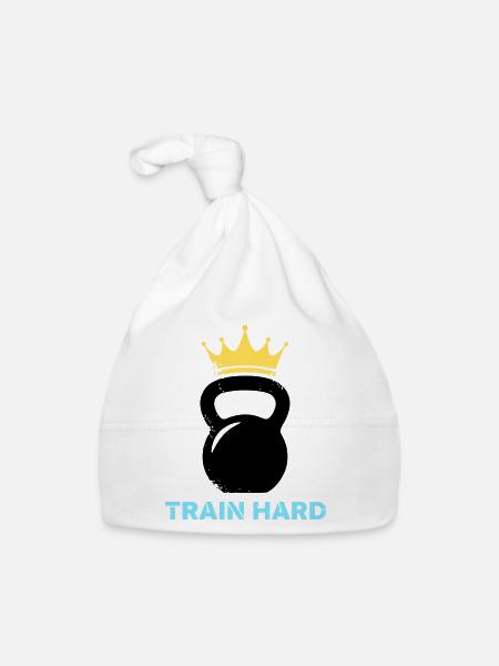 Kettlebell Crown Train Hard - Organic Baby Cap - white - Front