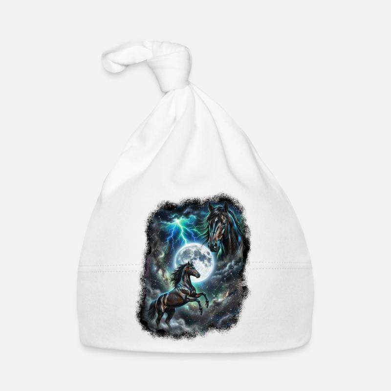 Zwei Wilde Pferde mit Mond Wildlife-Designs Baby Bio-Mütze