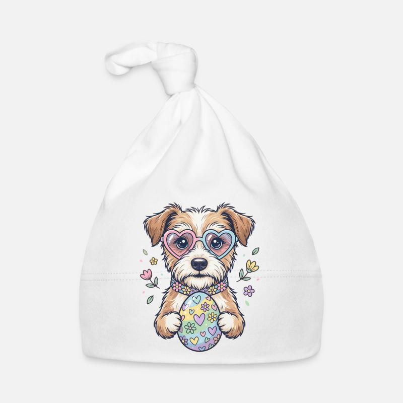Hunde mit Herzbrille und Oster-Ei Baby Bio-Mütze