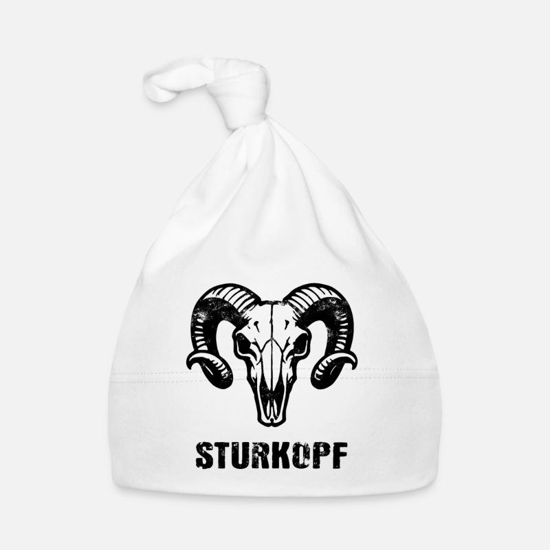 Sturkopf | Widderkopf Schädel mit Hörnern Baby Bio-Mütze