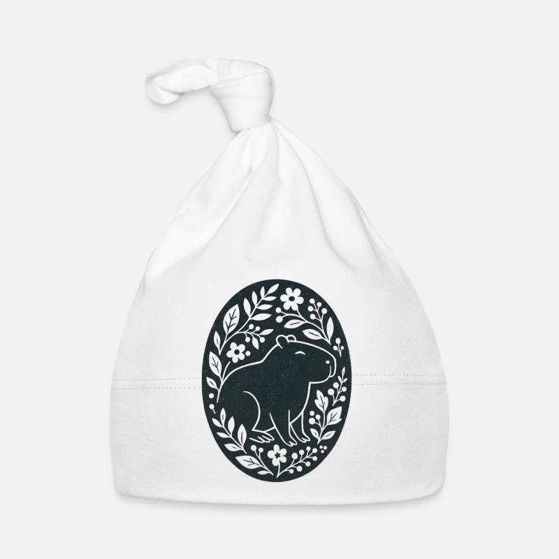 Capybara | Art populaire de la forêt de fleurs Bonnet bio Bébé