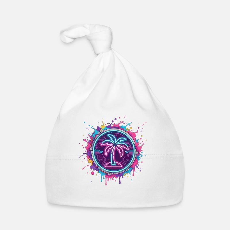 Neon palm tree in cyber circle Organic Baby Cap