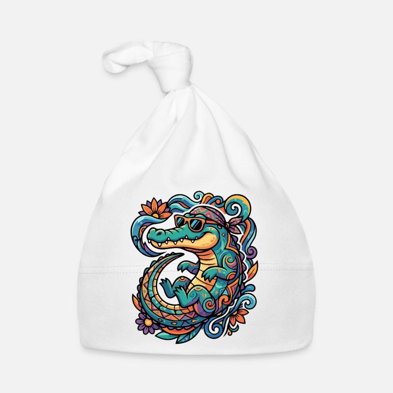 Retro Crocodile Creative Tropics Pattern Summery Organic Baby Cap