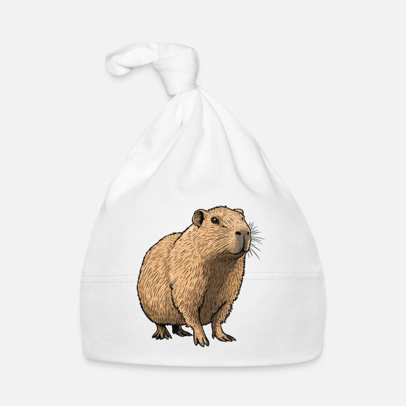 Illustration des tons de la nature sur le capybara Bonnet bio Bébé