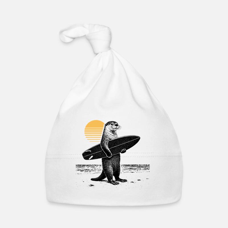 Otter with surfboard Organic Baby Cap