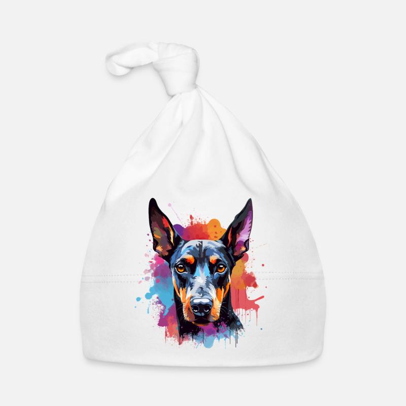 Lebendiges Dobermann-Splash-Porträt Baby Bio-Mütze