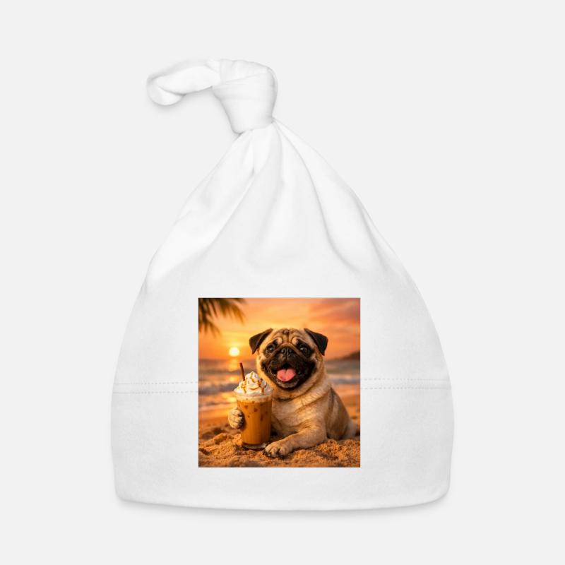 Funny Pug Summer Beach Coffee Sunset Meme Organic Baby Cap