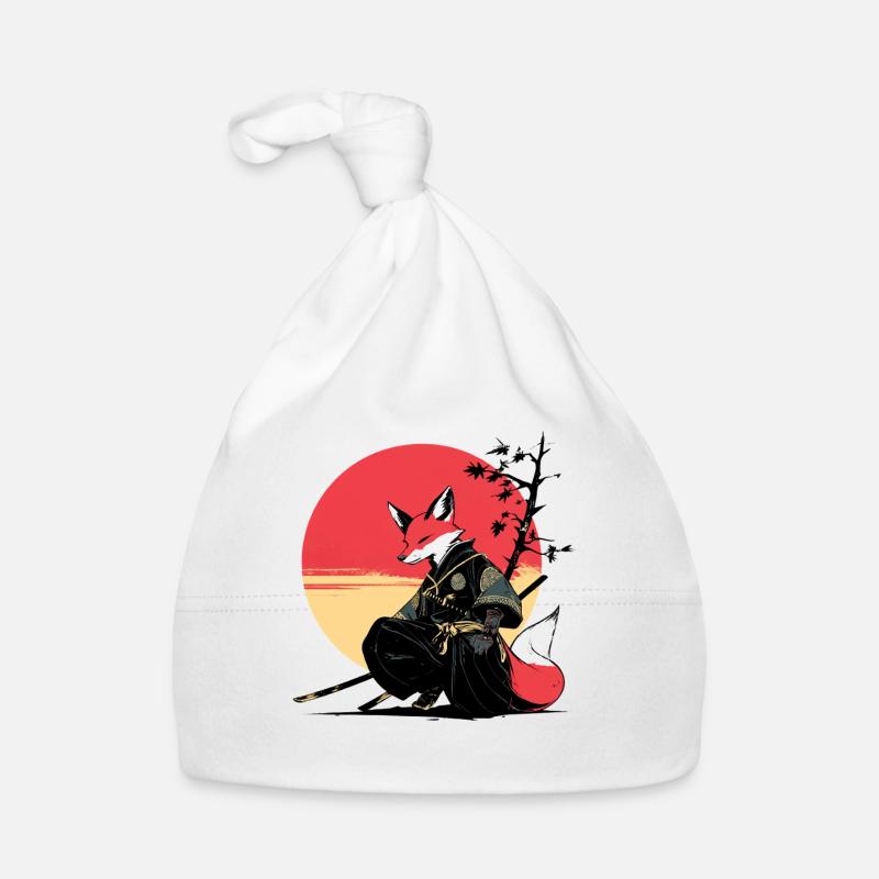 Fuchs-Samurai bei Sonnenuntergang Baby Bio-Mütze