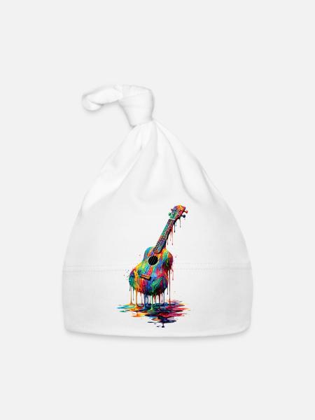 Ukulele mit tropfender Farbe - Baby Bio-Mütze - Weiß - Vorne