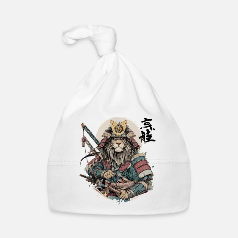 Lion Samurai Armor Warrior - Organic Baby Cap - white