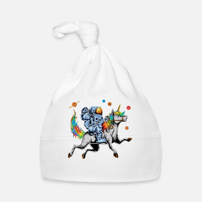 Astronaut Riding Rainbow Unicorn in Outer Space Organic Baby Cap