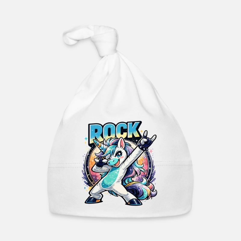 Rock Einhorn in Dabbing Pose mit Retro Vibes Baby Bio-Mütze