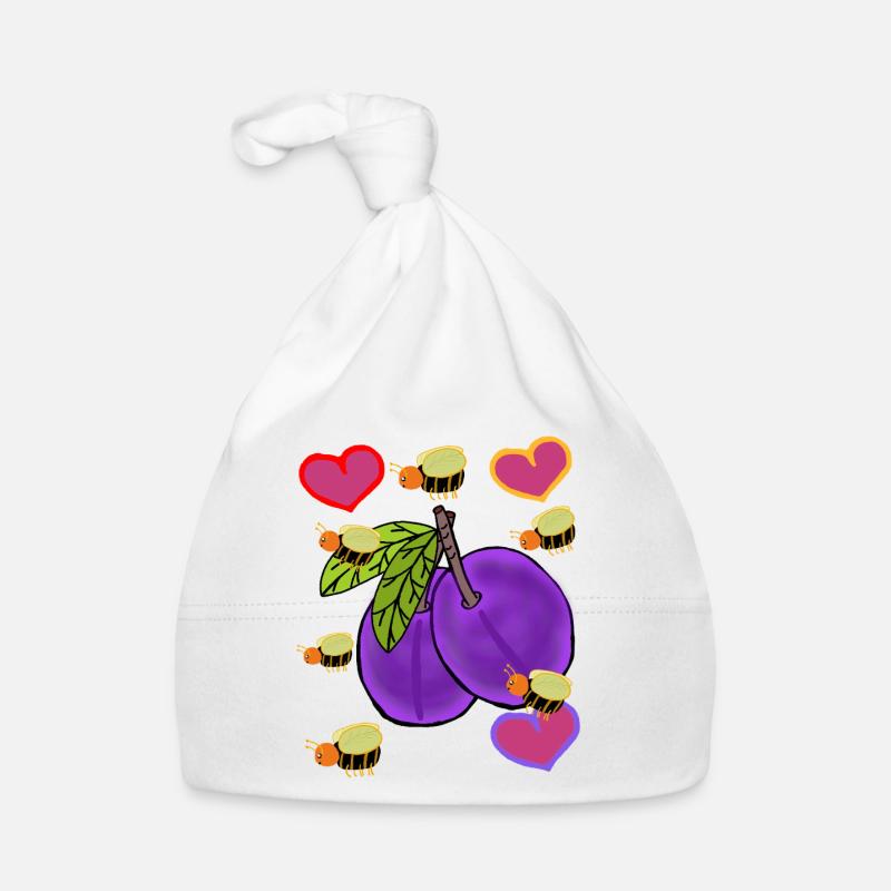 Plum Plums with Bee Hearts Organic Baby Cap