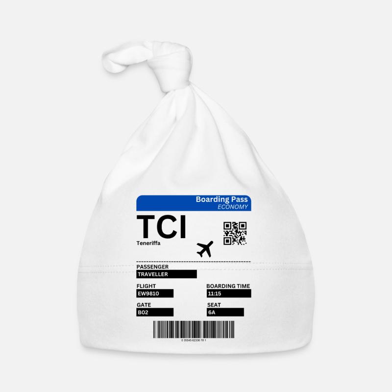 Flight Ticket Tenerife Vacation Canary Islands Idea Organic Baby Cap