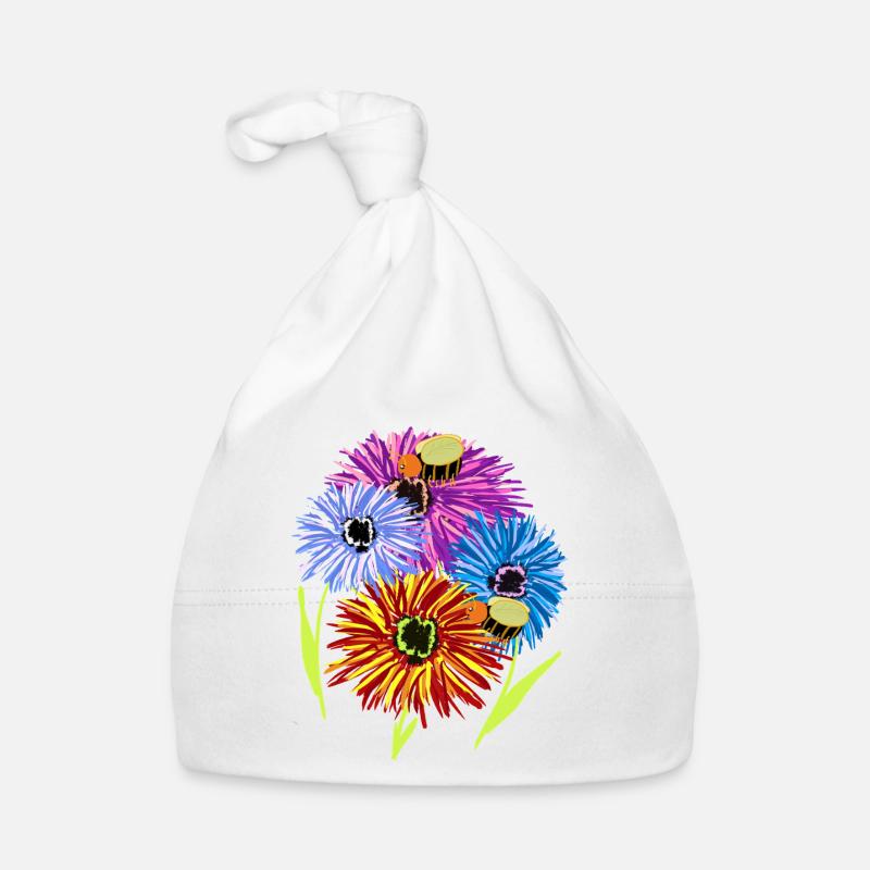 Retro Sommer Blumen Bienen Baby Bio-Mütze