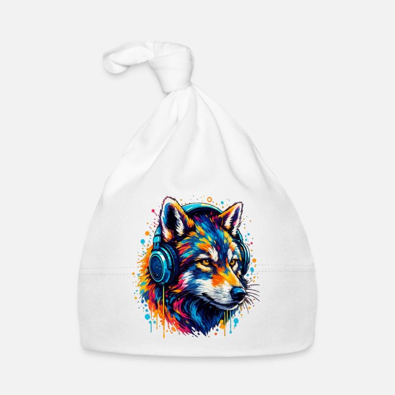 Fuchs mit Neon Kopfhörer Kunst Baby Bio-Mütze