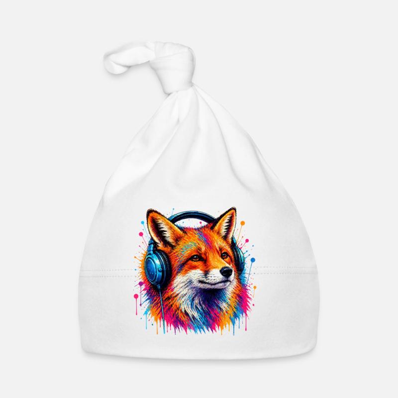 Neon fox with headphones Organic Baby Cap