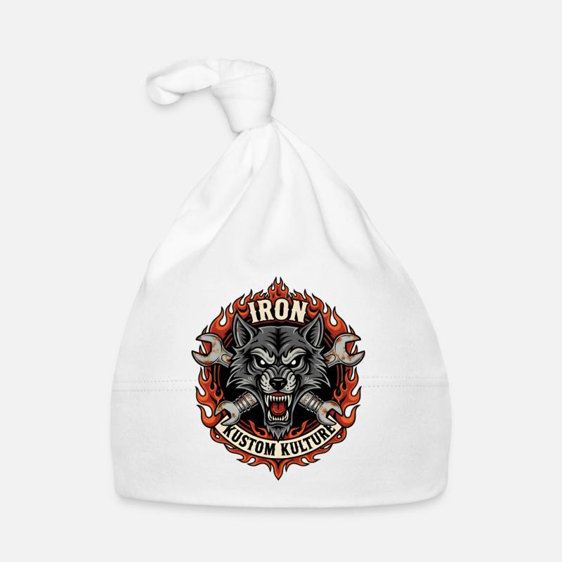 Motorcycle Biker V-Twin Motor Skull Wolf Rocker Organic Baby Cap