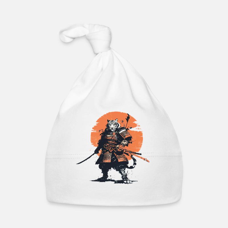 Tiger Samurai in Ember Moon - Organic Baby Cap - white
