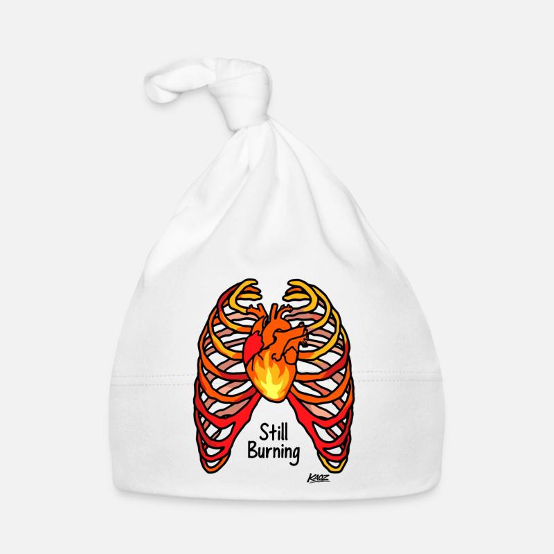 Fire Heart in with Ribs Tattoo Style Organic Baby Cap