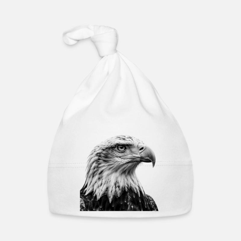 Illustration de tête d’aigle en noir et blanc - Bonnet bio Bébé - blanc
