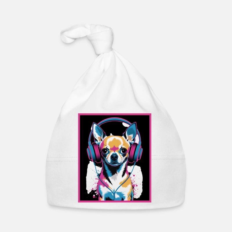 Chihuahua mit Kopfhörer Baby Bio-Mütze