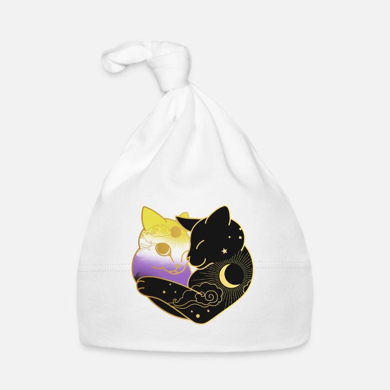 Nonbinary Cat Celestial Heart LGBT Pride Flag - Organic Baby Cap - white