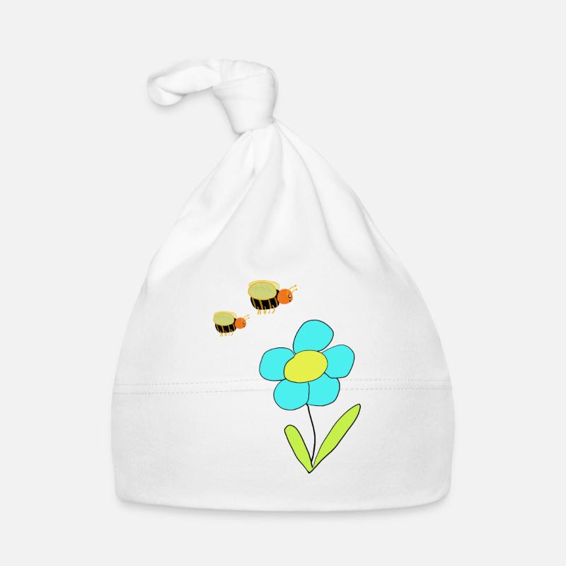 Flower with Bees – Cheerful Drawing Organic Baby Cap