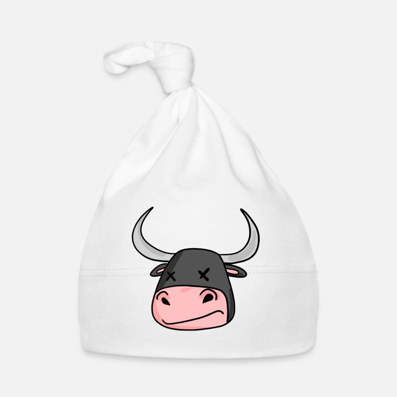 Taureau tête taureau - Bonnet bio Bébé - blanc