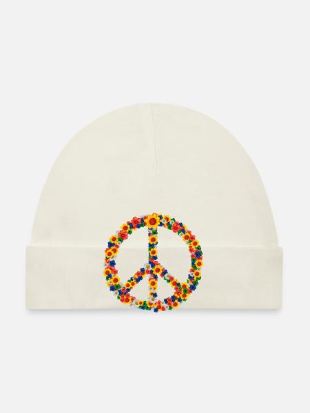 Peace Love 60s 70s Flower Power Hippie Out - Organic Baby Cap - white - Front