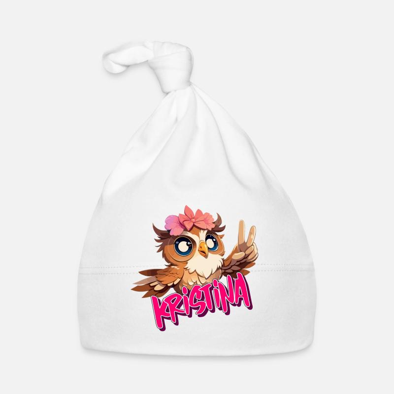 KRISTINA - Schöner Mädchen Name mit süßer EULE Baby Bio-Mütze