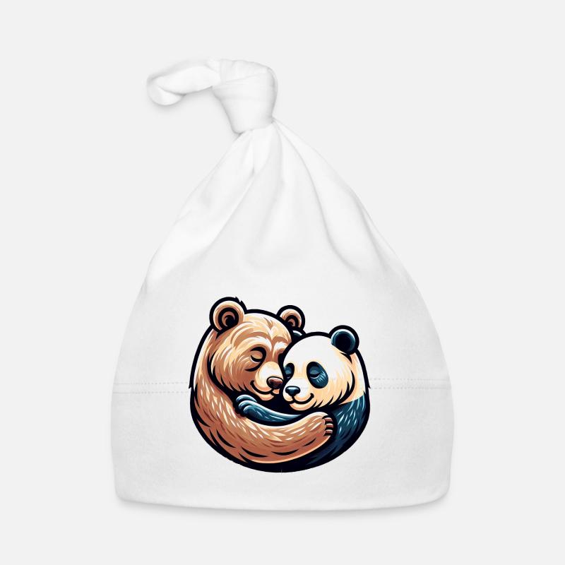 Cuddling Bear And Panda In Love Organic Baby Cap